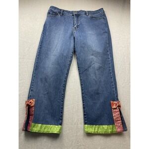 The Denim Tailor Blue Womens Size 14P Petite Ribbon Trim Bow Denim Crop Jeans